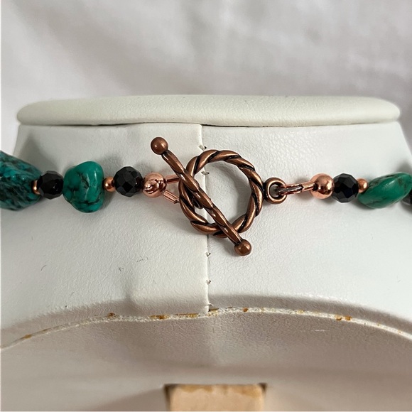 Rough Turquoise & Black Spinel Necklace & Bracelet Set - Solid Copper Spacers - Picture 7 of 9